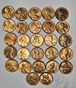 1930's-40's-50's - GEM BU RED Lincoln Cents -27pcs