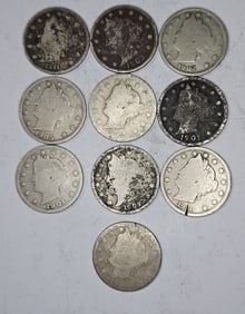(10) Assorted Date Liberty Head V Nickels