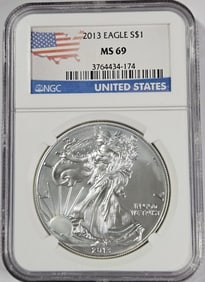 2013 Flag Label MS 69 NGC US Silver Eagle