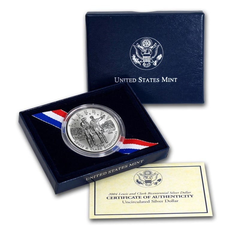 2004 Lewis & Clark Commemorative Silver Dollar: Item is the item in the image - Government issued packing and Item - Please review the entire terms and conditions prior to placing any bids- All sales are final - Any bid is an agreement to all terms