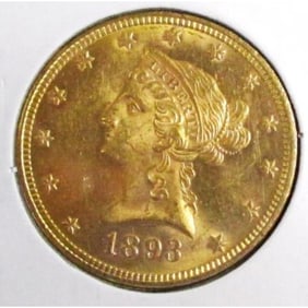 1893 AU Grade  10 Gold Liberty Eagle