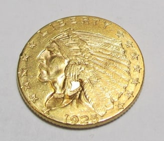 1925 D 2.5 Gold Indian XF AU Grade