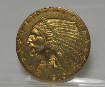 1910 2.5 Gold Indian XF Plus Grade
