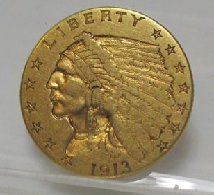 1913 2.5 Gold Indian VF-XF Grade