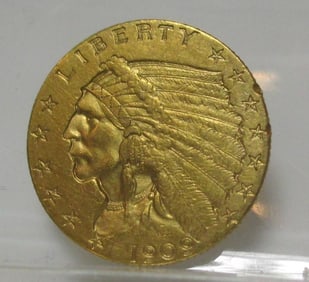 1909 2.5 Gold Indian XF Grade