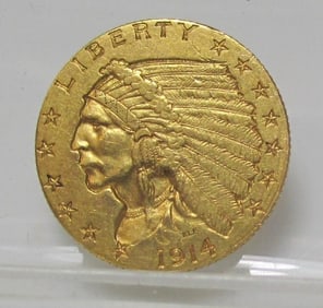 1914 D 2.5 Gold Indian XF Grade