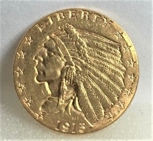 1915 $2.5 Gold Indian XF AU Grade
