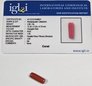3.80 ct. Natural Red Coral Specimen w/COA