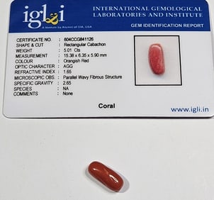 5.01 ct. Natural Red Coral Specimen w/COA