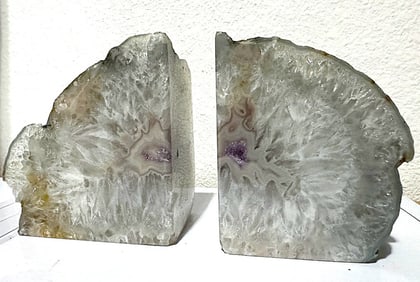 Agate Bookends w/Amethyst Druzy Geode Middle