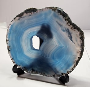 Fine Blue Dyed Agate Slab -w/Geode Open Middle