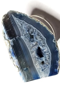 Fine Blue Dyed Banded Agate Stand Up w/ Geode
