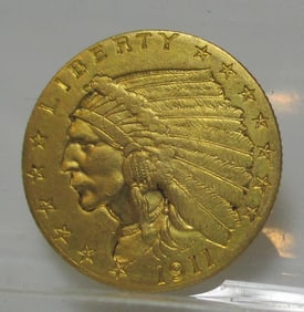 1911 VF-XF Grade $2.5 Gold Indian