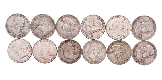 (12) Random Date/Grade Franklin Half Dollars