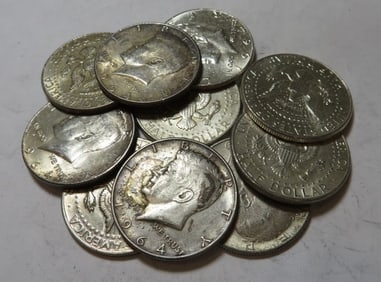 (10) 1964 Kennedy Half Dollars- 90% Silver