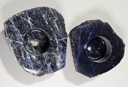 Natural Brazilian Sodalite Candle Holder Pair