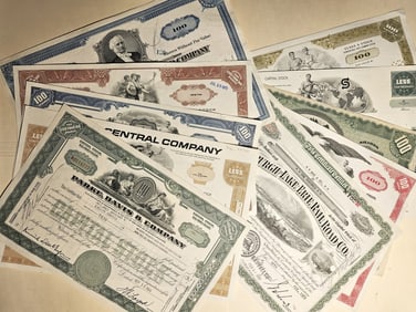 Lot of (10) Mixed Company Vintage Stock Certs