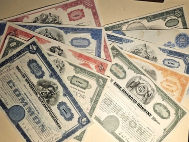 Lot of (10) Assorted Vintage Stock Certificates