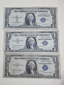 (3) Blue Seal Star Note $1 Silver Certificates