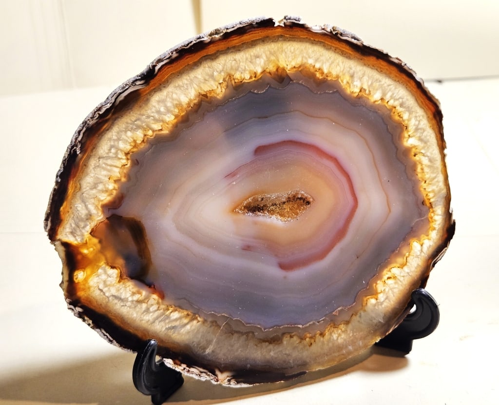 STUNNING Banded Agate Slab w/ Geode Cyrstal Center (1 of 4)