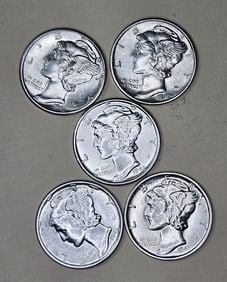 (5) AU/BU Grade Mercury Dimes