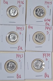 (5) BU Grade Mercury Dimes 1945 s is WOW!