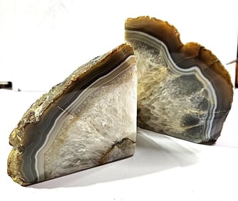 Natural Banded Brown Agate Bookends - Pair Brazil