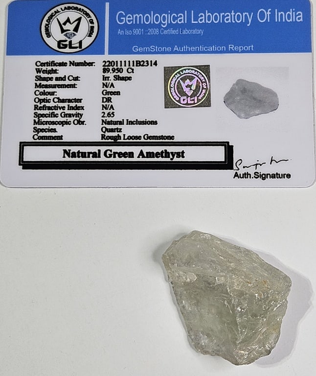 Natural Green Amethyst Specimen w/COA: Items are the exact items in the image - Please review the entire terms and conditions prior to placing any bids- Bidder is responsible for all value and grade determination-