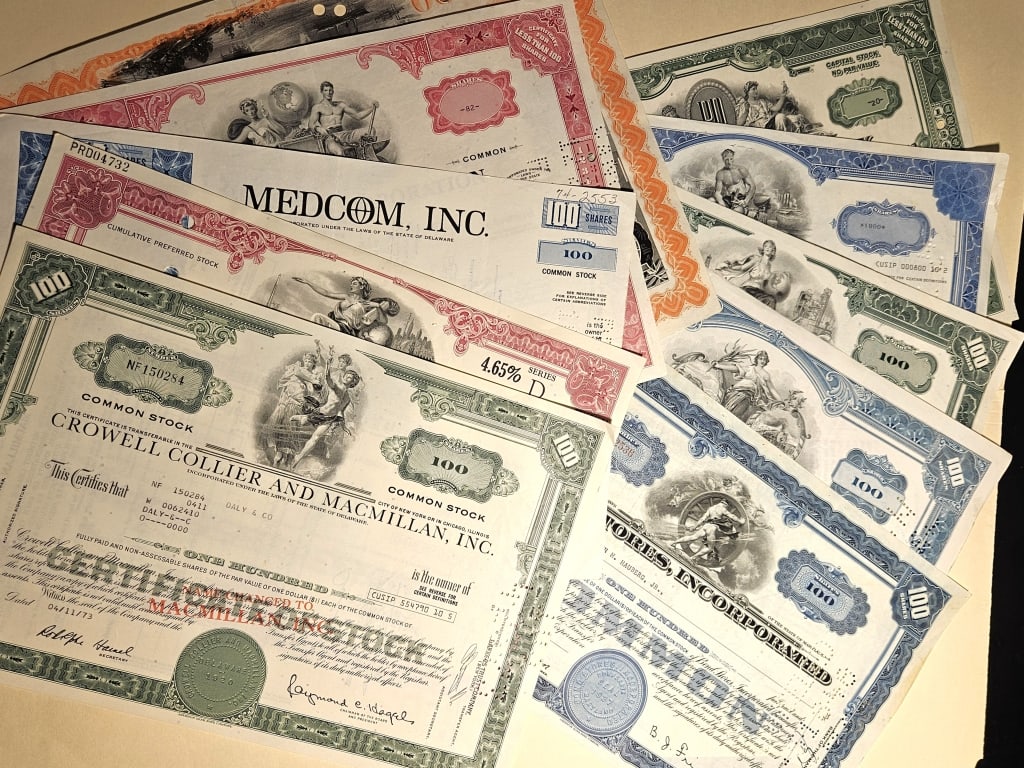 (10) Assorted Mixed Type Vintage Stock Certs. (1 of 2)