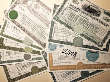 (10) Mixed Vintage Stock Certificates