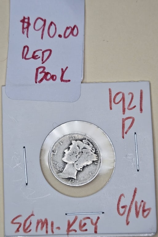1921 D Semi Key Date Mercury Dime- $90 CPG: Items are the exact items in the image- Bidder is responsible for all value and grade determination - Please review the entire terms and conditions prior to placing any bids- Any bid is an