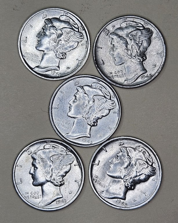 (5) AU/BU Grade Mercury Dimes: Items are the exact items in the image- Bidder is responsible for all value and grade determination - Please review the entire terms and conditions prior to placing any bids- Any bid is an