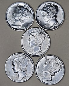 (5) AU/BU Grade Mercury Dimes