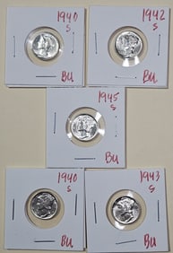 Lot of (5) BU Grade Mercury Dimes