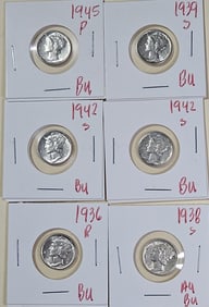 (6) BU Grade Mercury Dimes