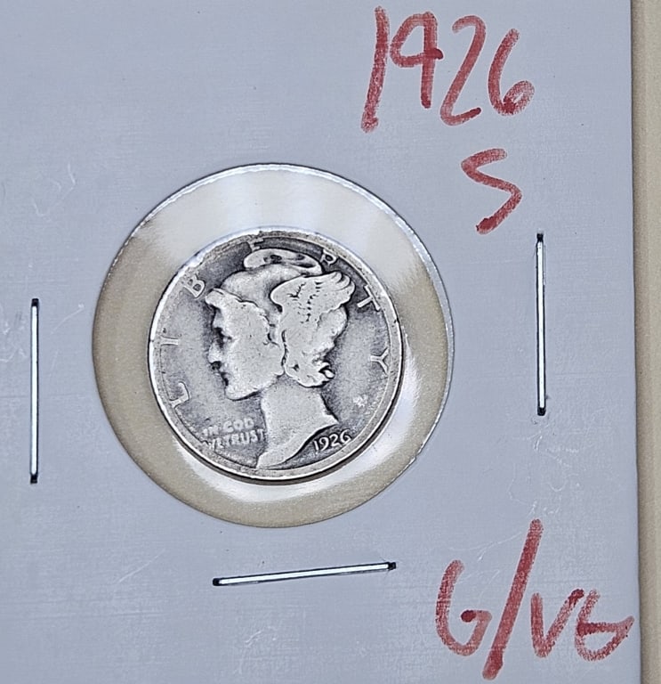 1926 S Mercury Dime: Items are the exact items in the image- Bidder is responsible for all value and grade determination - Please review the entire terms and conditions prior to placing any bids- Any bid is an agreement t