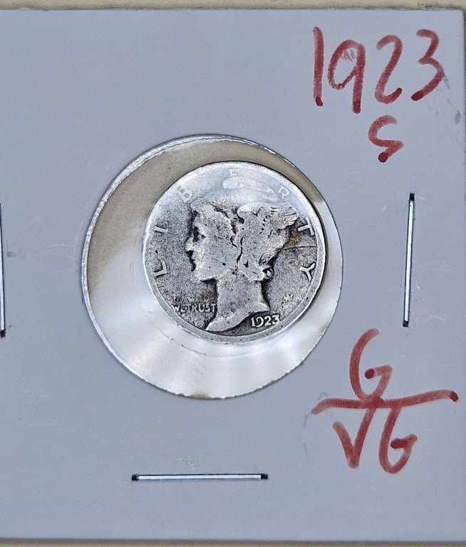 1923 S Mercury Dime: Items are the exact items in the image- Bidder is responsible for all value and grade determination - Please review the entire terms and conditions prior to placing any bids- Any bid is an agreement t