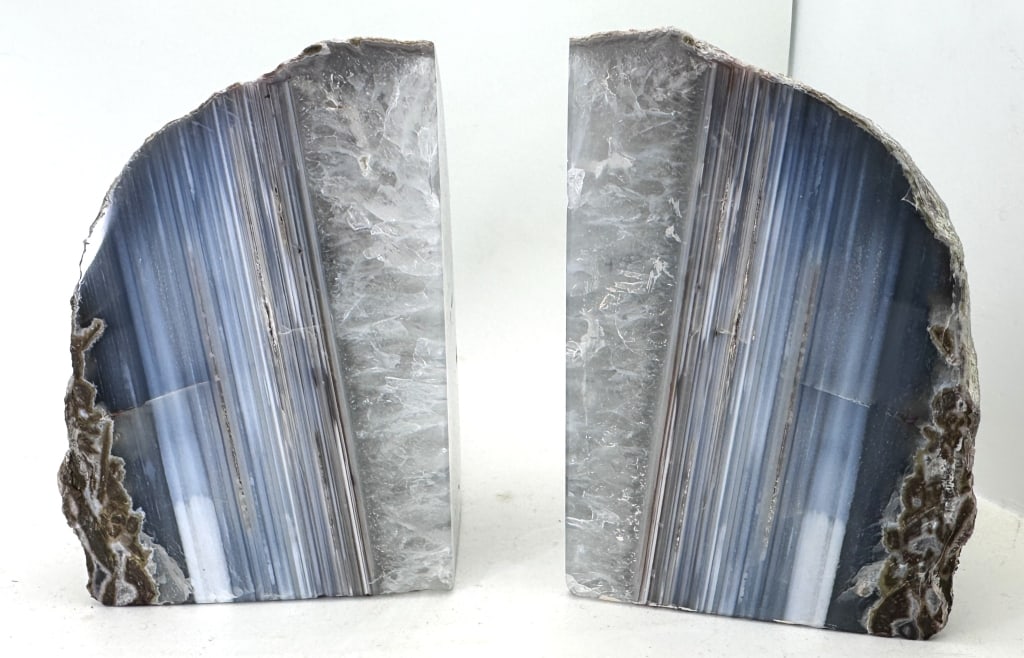 Fine Blue Banded Agate Bookends - Crystal (1 of 6)