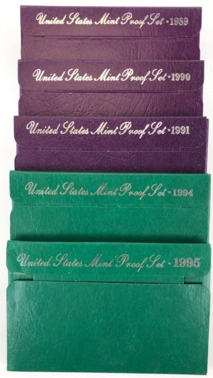 1989-90-91-94-95 US Mint Proof Sets: Items are as shown in the image and described in the title - Please note tht we have more than one of these items and the exact item in the image may not be the item you recieve. Winning
