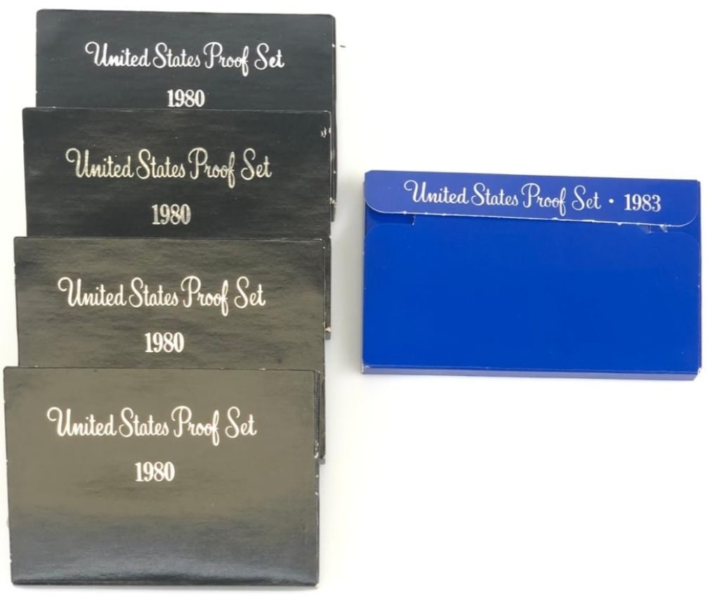 (4) 1980 (1) 1983 Proof Set Lot: Items are as shown in the image and described in the title - Please note that we have more than one of these items and the exact item in the image may not be the item you recieve. Winning bidder will