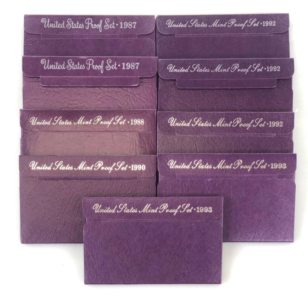 1987-87-88-90-92-92-92-93-93 US Mint Proof Sets: Items are as shown in the image and described in the title - Please note that we have more than one of these items and the exact item in the image may not be the item you recieve. Winning