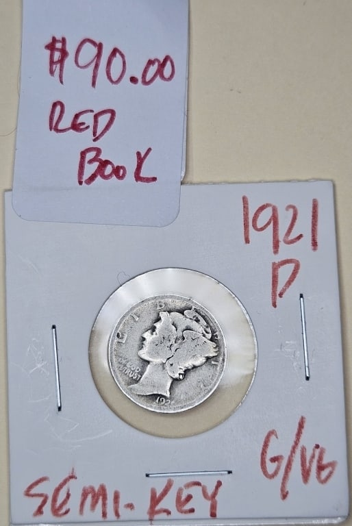 1921 D Semi Key Date Mercury Dime- $90 CPG: Items are the exact items in the image- Bidder is responsible for all value and grade determination - Please review the entire terms and conditions prior to placing any bids- Any bid is an agreement t