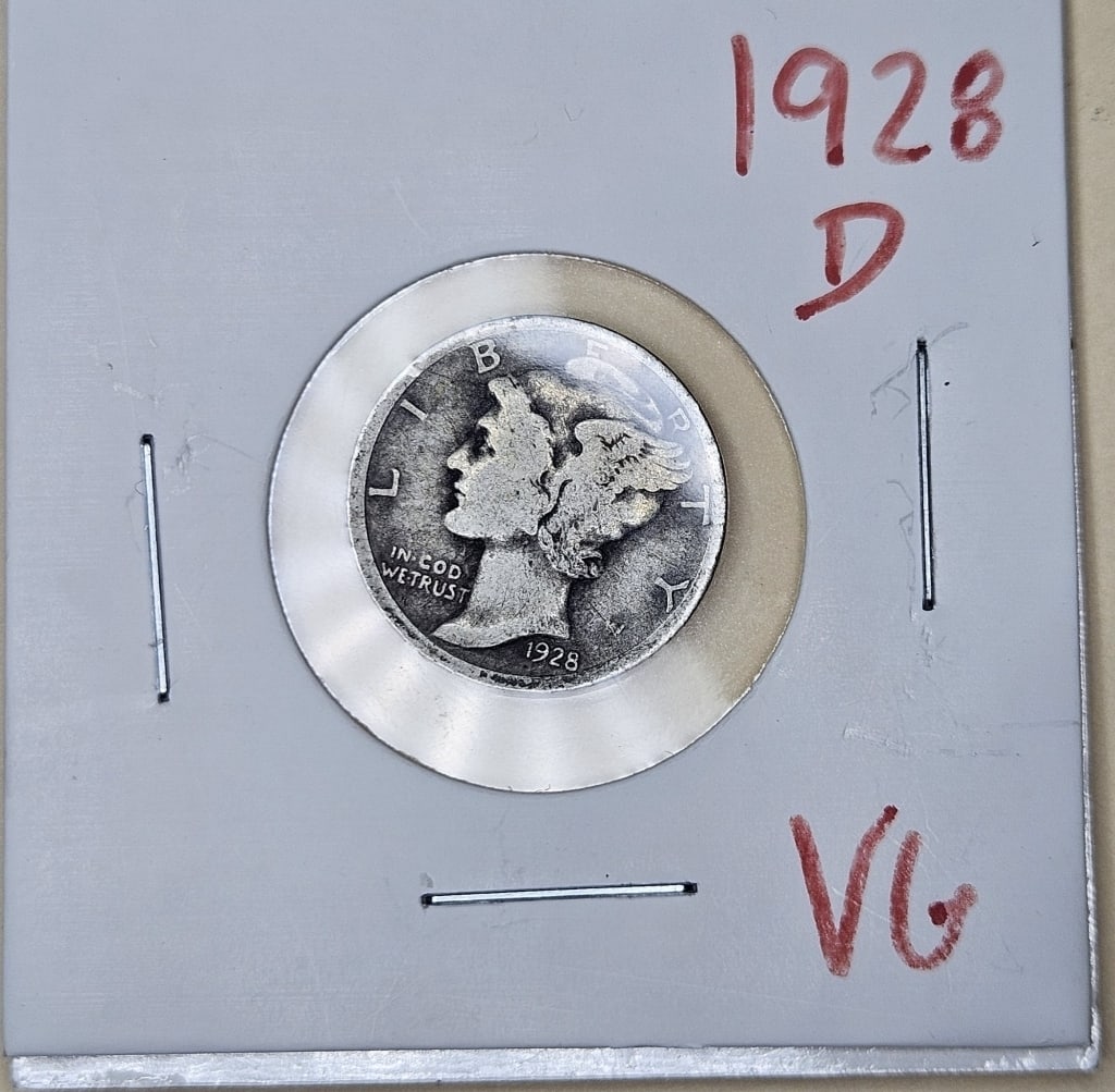 1928 D Mercury Dime: Items are the exact items in the image- Bidder is responsible for all value and grade determination - Please review the entire terms and conditions prior to placing any bids- Any bid is an agreement t