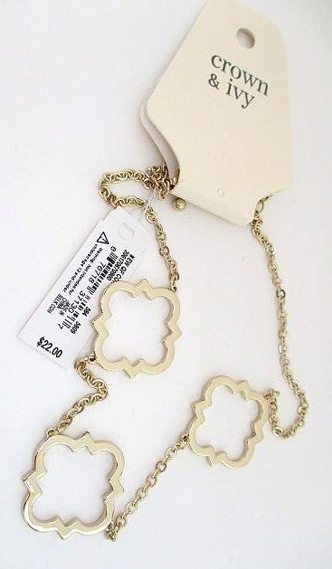 Crown & Ivy Gold Tone Geometric Necklace- $22 R: Item is from a recent department store closure - New on display retail board or box- If no box or tags items are from same retail venue but would have been display models -