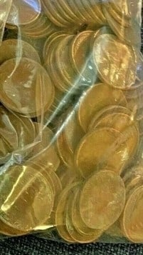 A Bag of (100 unsearched Lincoln Wheat Cents: An unsearched bag counted from large hoard into parcels of 100 pcs.