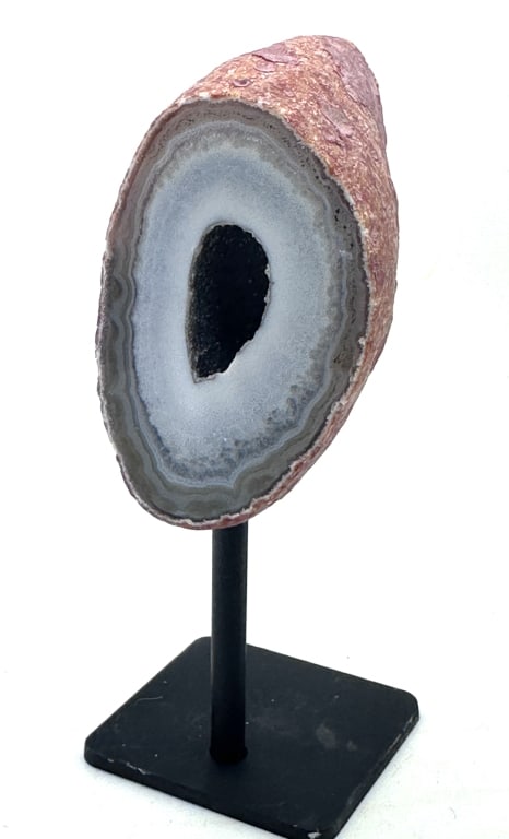 Banded Agate Specimen w/ Deep Druzy Geode Center: Item is the exact item in the image - Bidder is responsible for all value and grade determination- Please review all terms and conditions prior to placing any bids- All sales final-