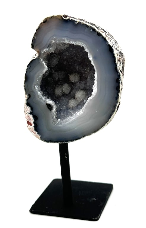 Banded Agate Geode w/ Calcite Clusters on Stand (1 of 3)