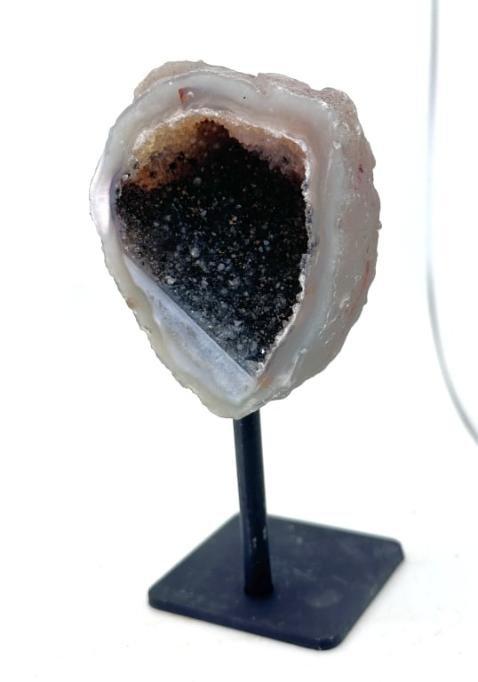 Fine Agate Geode w/ Deep Druzy Pocket: Item is the exact item in the image - Bidder is responsible for all value and grade determination- Please review all terms and conditions prior to placing any bids- All sales final-