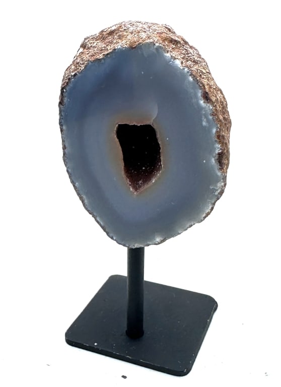 Natural Agate Geode on Stand w/ Citrine Pocket: Item is the exact item in the image - Bidder is responsible for all value and grade determination. Please review all terms and conditions prior to placing any bids-