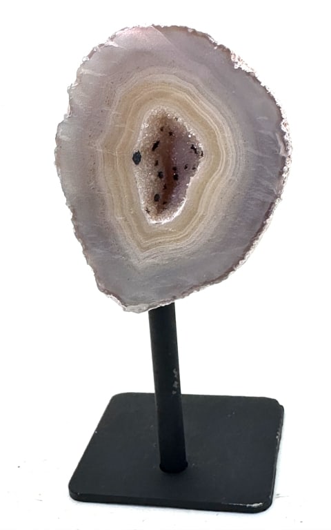 Fine Banded Agate Geode w/ Hematite on Stand (1 of 3)